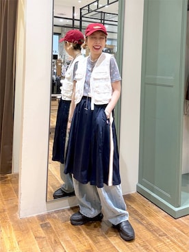 「niko and...（ニコアンド）の3Dドロップデニムパンツ [NKJ 2026AW]（デニムパンツ、ブルー系）」を使った、aimiさん（レディース・156cm）の夏コーディネート