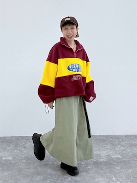 「niko and...（ニコアンド）のボックス刺繍コットンキャップ（キャップ、ブラウン系）」を使った、aimiさん（レディース・156cm）の秋コーディネート