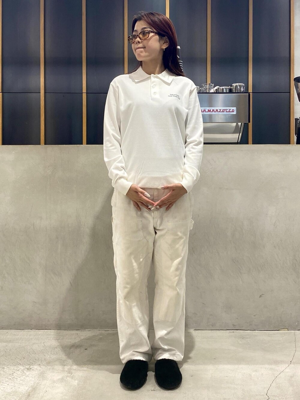 「outfits、OOTD、white、Autumn、春コーデ、初秋コーデ、秋コーデ、セレモニーコーデ、卒業式コーデ、卒園式コーデ、授業参観日コーデ、入学式コーデ、入園式コーデ、運動会コーデ、デートコーデ」｜「Saturdays NYCのMorris Carpenter Pant（その他パンツ、ホワイト系）」を使った、yzkさん（レディース・163cm）の秋コーディネートの1枚目の写真