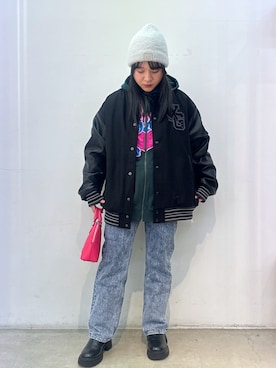 「冬」｜「アイテム（スタジャン）」を使った、mitsukiさん（レディース・155cm）の冬コーディネート