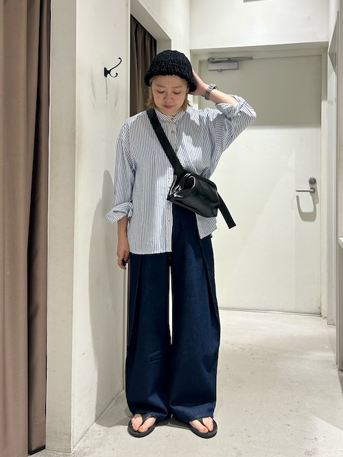 リネンレーヨンバンドカラーシャツ