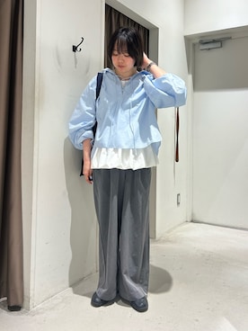 「CIAOPANIC TYPY（チャオパニックティピー）の裾バルーンランダムリブトップス（Tシャツ/カットソー、ホワイト系）」を使った、ひがしゃんさん（レディース・164cm）の春コーディネート