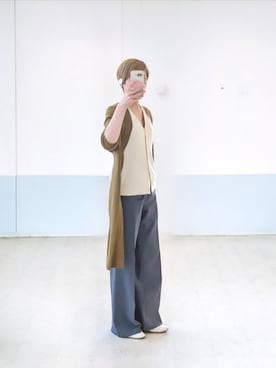 「no brand（ノーブランド）のアイテム（スラックス、グレー系）」を使った、isis171さん（レディース・172cm）の夏コーディネート