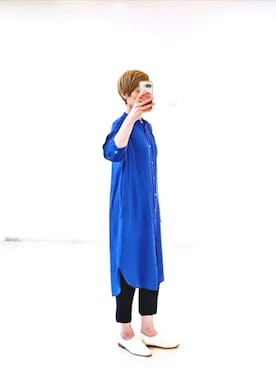 「no brand（ノーブランド）のアイテム（シャツ/ブラウス、ブルー系）」を使った、isis171さん（レディース・172cm）の夏コーディネート