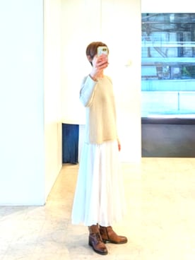 「Clarks（クラークス）のアイテム（ブーツ、ブラウン系）」を使った、isis171さん（レディース・172cm）の春コーディネート