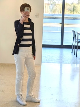 「UNIQLO（ユニクロ）のアイテム（デニムパンツ、ホワイト系）」を使った、isis171さん（レディース・172cm）の春コーディネート