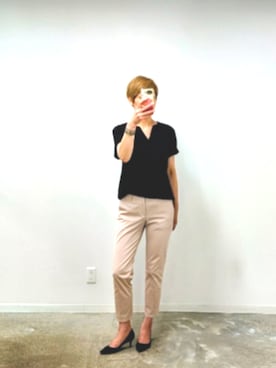 「no brand（ノーブランド）のアイテム（シャツ/ブラウス、ブラック系）」を使った、isis171さん（レディース・172cm）の夏コーディネート