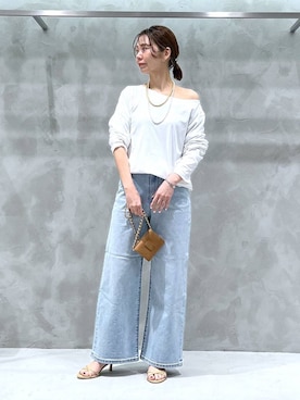 「BARNYARDSTORM（バンヤードストーム）のBARNYARDSTORM / Oggi11月号掲載◆ソフトウエストワイドデニムパンツ【WEB限定】（デニムパンツ、ブルー系）」を使った、izumi888さん（レディース）の春コーディネート