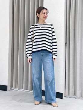 「BARNYARDSTORM（バンヤードストーム）のBARNYARDSTORM / Oggi11月号掲載◆ソフトウエストワイドデニムパンツ【WEB限定】（デニムパンツ、ブルー系）」を使った、izumi888さん（レディース）の春コーディネート