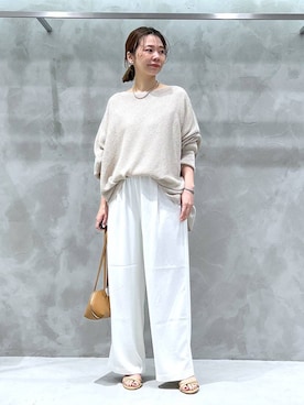 「BARNYARDSTORM（バンヤードストーム）のBARNYARDSTORM /  【新色登場】ダブルクロスワイドパンツ 【『BABALOG』チャンネルご紹介アイテム】（スラックス、ホワイト系）」を使った、izumi888さん（レディース）の春コーディネート