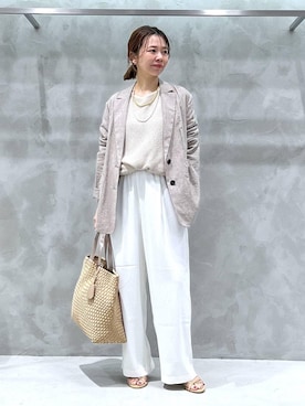 「BARNYARDSTORM（バンヤードストーム）のBARNYARDSTORM /  【新色登場】ダブルクロスワイドパンツ 【『BABALOG』チャンネルご紹介アイテム】（スラックス、ホワイト系）」を使った、izumi888さん（レディース）の春コーディネート