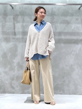 「BARNYARDSTORM（バンヤードストーム）のBARNYARDSTORM / NEWカットワイドデニム / ハンドウォッシャブル【WEB限定サイズL】（デニムパンツ、ベージュ系）」を使った、izumi888さん（レディース）の春コーディネート