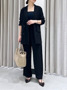 「BARNYARDSTORM（バンヤードストーム）のBARNYARDSTORM /  ダブルクロスワイドパンツ【WEB限定カラー】（スラックス、ブラック系）」を使った、izumi888さん（レディース）の冬コーディネート