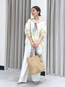 「BARNYARDSTORM（バンヤードストーム）のBARNYARDSTORM /  【新色登場】ダブルクロスワイドパンツ 【『BABALOG』チャンネルご紹介アイテム】（スラックス、ホワイト系）」を使った、izumi888さん（レディース）の春コーディネート