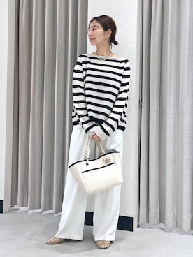 「BARNYARDSTORM（バンヤードストーム）のBARNYARDSTORM /  【新色登場】ダブルクロスワイドパンツ 【『BABALOG』チャンネルご紹介アイテム】（スラックス、ホワイト系）」を使った、izumi888さん（レディース）の春コーディネート