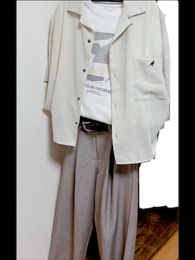 「KANGOL（カンゴール）の▽WEB限定 KANGOL/カンゴール 別注 リラックスオープンカラーシャツ(1/2スリーブ)（Shirts、ベージュ系）」を使った、れもさん（メンズ・151cm）の秋コーディネート