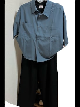 「Rocky Monroe（ロッキーモンロー）の接触冷感 オーバーサイズとろみショート丈半袖シャツ/短丈ハーフスリーブシャツ（Shirts、ブルー系）」を使った、れもさん（メンズ・151cm）の秋コーディネート