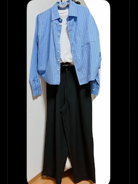 「MONO-MART（モノマート）のTRストレッチ タックワイドスラックスパンツ（Trousers、ブラック系）」を使った、れもさん（メンズ・151cm）の秋コーディネート