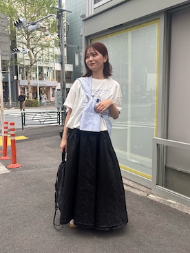 「BIRTHDAY BAR（バースデイバー）の【PEANUTS　ピーナッツ】　Tシャツ　リラックスデザイン（Tシャツ/カットソー、ホワイト系）」を使った、ririkaさん（レディース・158cm）の春コーディネート