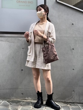 「ミニトート」｜「アイテム（ジャケット/アウター）」を使った、ririkaさん（レディース・158cm）の秋コーディネート