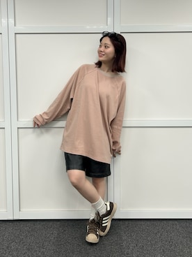 「B-DAY STORE（ビーデイストア）の【B-DAY STORE】ボーダーカットソー（Tシャツ/カットソー、ピンク系）」を使った、ririkaさん（レディース・158cm）の春コーディネート
