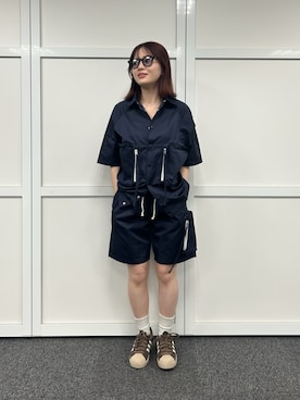 「B-DAY STORE（ビーデイストア）の【B-DAY STORE】ビックポケットシャツ（シャツ/ブラウス、ブルー系）」を使った、ririkaさん（レディース・158cm）の春コーディネート
