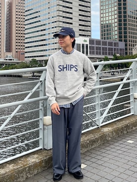 「SHIPS（シップス）のアイテム（スウェット）」を使った、金子さん（メンズ・163cm）の秋コーディネート