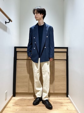 「ビジネス」｜「アイテム（スラックス）」を使った、YUYA NAGASEさん（メンズ・169cm）の冬コーディネート
