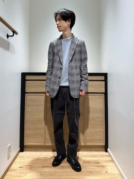 「ビジネス」｜「アイテム（スラックス）」を使った、YUYA NAGASEさん（メンズ・169cm）の冬コーディネート