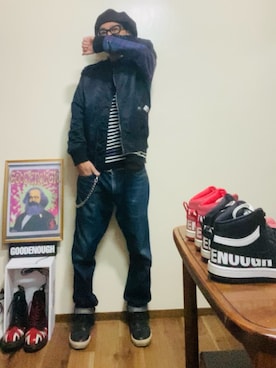 「アイテム（キャスケット）」を使った、GOODMAN®️さん（メンズ・168cm）の秋コーディネート