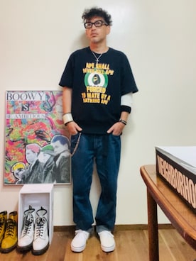 「アイテム（バングル/リストバンド、ホワイト系）」を使った、GOODMAN®️さん（メンズ・168cm）の秋コーディネート