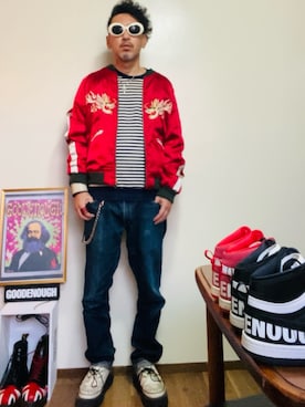 「アイテム（スカジャン）」を使った、GOODMAN®️さん（メンズ・168cm）の冬コーディネート