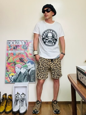 「mastermind JAPAN（マスターマインド）のアイテム（Tシャツ/カットソー、ホワイト系）」を使った、GOODMAN®️さん（メンズ・168cm）の夏コーディネート