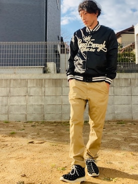 「GOODENOUGH（グッドイナフ）のアイテム（スタジャン）」を使った、GOODMAN®️さん（メンズ・168cm）の冬コーディネート