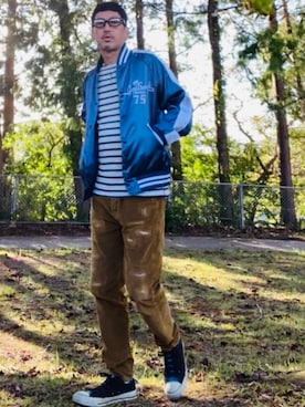「コーデュロイパンツ」｜「アイテム（スカジャン）」を使った、GOODMAN®️さん（メンズ・168cm）の秋コーディネート