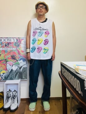 「古着のアイテム（タンクトップ、ホワイト系）」を使った、GOODMAN®️さん（メンズ・168cm）の夏コーディネート
