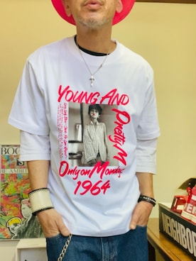 「HOURE WEEKEND DEALERSの月曜日のユカ/加賀まりこTEE（Tシャツ/カットソー、ホワイト系）」を使った、GOODMAN®️さん（メンズ・168cm）の夏コーディネート