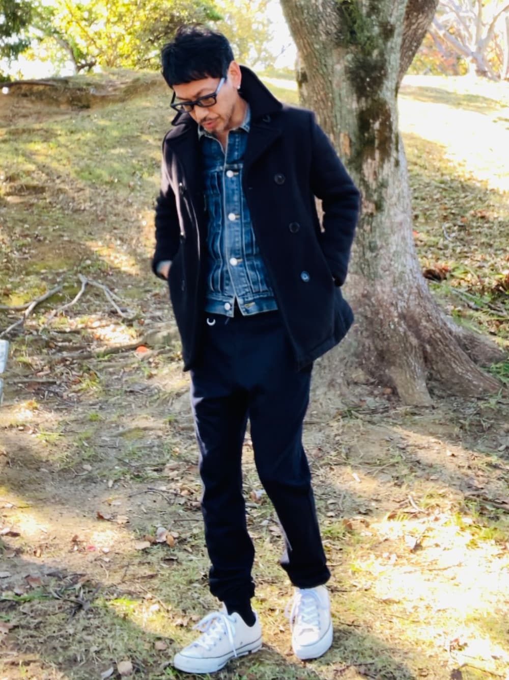 ピーコートを使った「ネイビーコーデ」のメンズ人気ファッション  