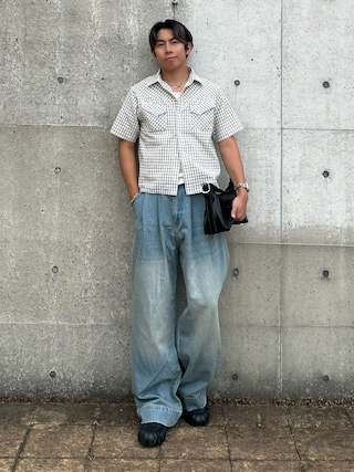 「Regen Glanz(レーゲングランツ)のmodern western seersucker short sleeve shirt / モダンウエスタンシアサッカーショートスリーブシャツ(シャツ/ブラウス)」を使った、蘭丸さん(メンズ・175cm)の夏コーディネート