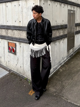 「WYM LIDNM（ウィム バイ リドム）のARC CURVED AMUNDSEN SLACKS（スラックス）」を使った、蘭丸さん（メンズ・175cm）の秋コーディネート