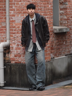 「soerte（ソエルテ）のアイテム」を使った、蘭丸さん（メンズ・175cm）の春コーディネート