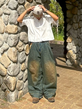 「Regen Glanz（レーゲングランツ）のcropped short sleeve shirt/クロップドショートスリーブシャツ（シャツ/ブラウス）」を使った、蘭丸さん（メンズ・175cm）の夏コーディネート