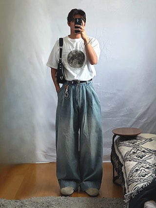 「CIAOPANIC TYPY(チャオパニックティピー)の【WEB限定】ムーンクレーターロゴプリントTee(Tシャツ/カットソー)」を使った、蘭丸さん(メンズ・175cm)の夏コーディネート