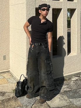 「アイテム（キャップ）」を使った、蘭丸さん（メンズ・175cm）の夏コーディネート