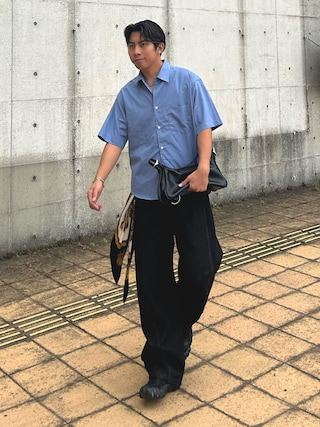 「WYM LIDNM（ウィム バイ リドム）のCOOL TOUCH MICRO SPAN H/S SHIRT（シャツ/ブラウス）」を使った、蘭丸さん（メンズ・175cm）の夏コーディネート