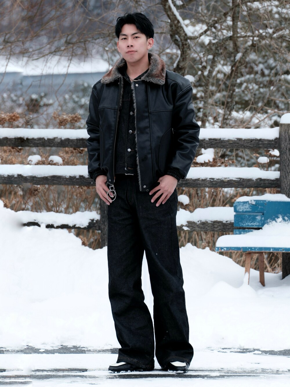 leather/fur faux reversible flight jacket / フェイクレザーファー