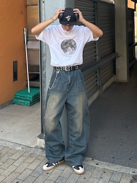 「CIAOPANIC TYPY（チャオパニックティピー）の【WEB限定】ムーンクレーターロゴプリントTee（Tシャツ/カットソー）」を使った、蘭丸さん（メンズ・175cm）の夏コーディネート