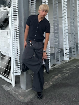 「Chikashitsu +（チカシツプラス）のストリートファッション Chikashitsu + チカシツプラス stitch rib sleeveless タンクトップ ノースリーブ スリーブレス リブトップス 袖なしトップス ベーシック 韓国ファッション 韓国ストリート（タンクトップ）」を使った、蘭丸さん（メンズ・175cm）の秋コーディネート