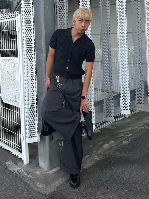 「Chikashitsu +（チカシツプラス）のストリートファッション Chikashitsu + チカシツプラス stitch rib sleeveless タンクトップ ノースリーブ スリーブレス リブトップス 袖なしトップス ベーシック 韓国ファッション 韓国ストリート（タンクトップ）」を使った、蘭丸さん（メンズ・175cm）の秋コーディネート