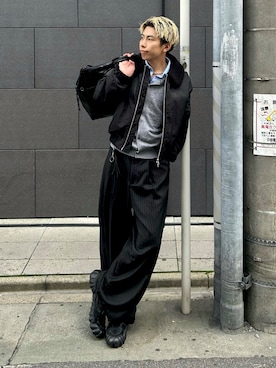 「アイテム（ボストンバッグ）」を使った、蘭丸さん（メンズ・175cm）の冬コーディネート